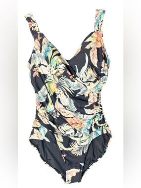 Jantzen One Piece Swimsuit Size 14 Tropical Floral Ruched Tummy Control